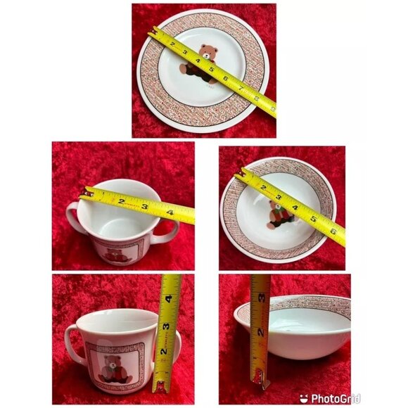 Vtg Child Porcelain Dinner Set B&D Teddy Bear Vest Bowtie Plate Bowl Handle Mug - Picture 8 of 8